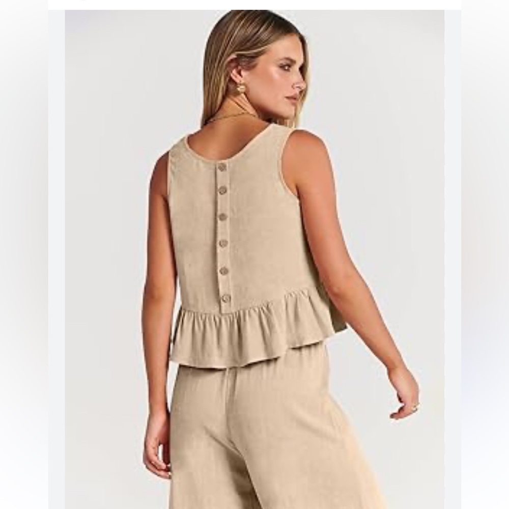 Tan 2 piece Linen Vacation Set NWOT SIZE M - Picture 3 of 8
